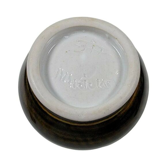 Vintage 3.5 Louis Mideke Brown Studio Pottery Bud Vase Leaf Tree High Gloss MCM - Picture 5 of 8